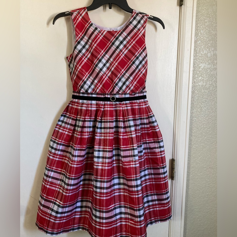 *Jona Michelle Red Plaid Sleeveless Christmas Size 12 Midi Dress #IR